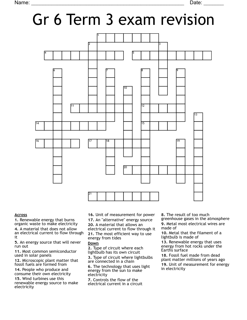 Gr 6 Term 3 exam revision Crossword