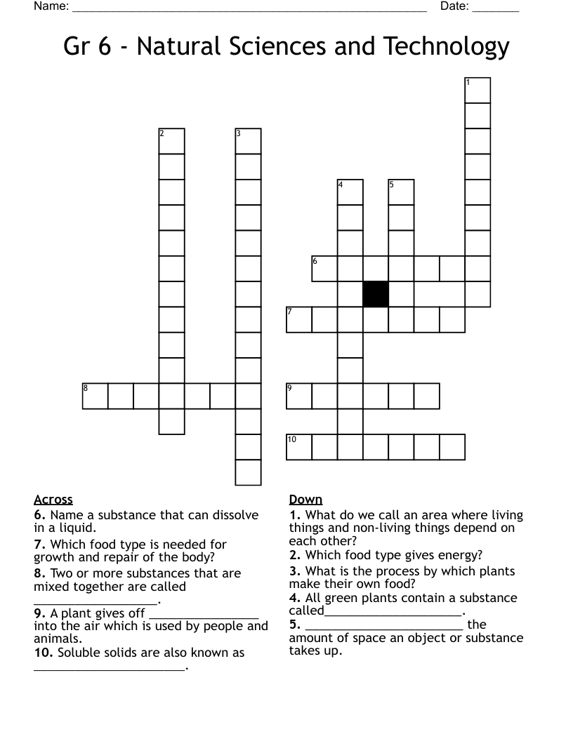 Gr 6 - Natural Sciences and Technology  Crossword