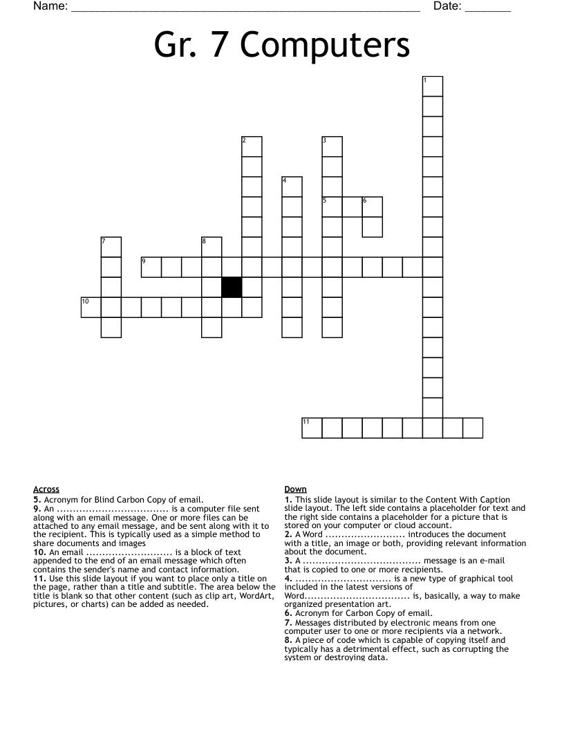 Gr. 7 Computers Crossword