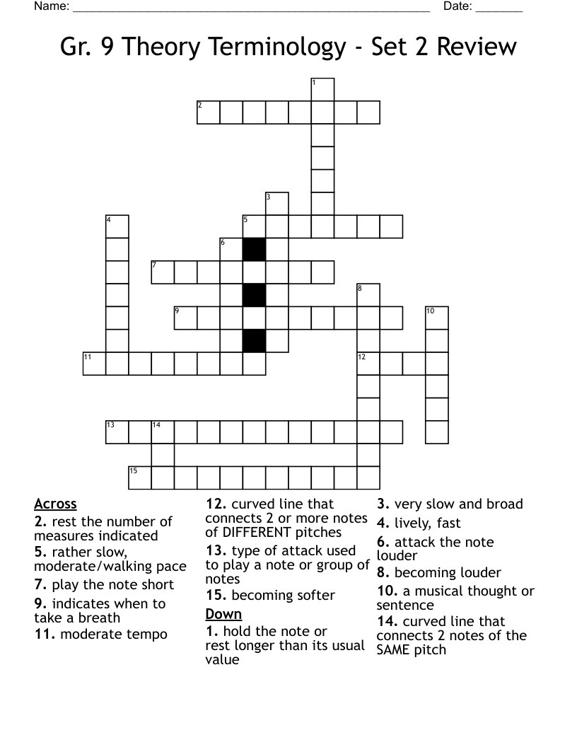 Gr. 9 Theory Terminology - Set 2 Review Crossword