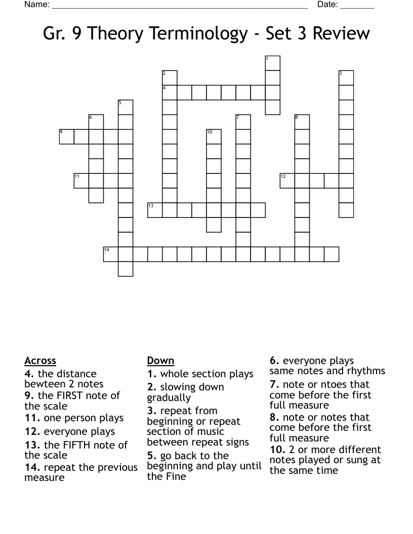 Gr. 9 Theory Terminology - Set 3 Review Crossword