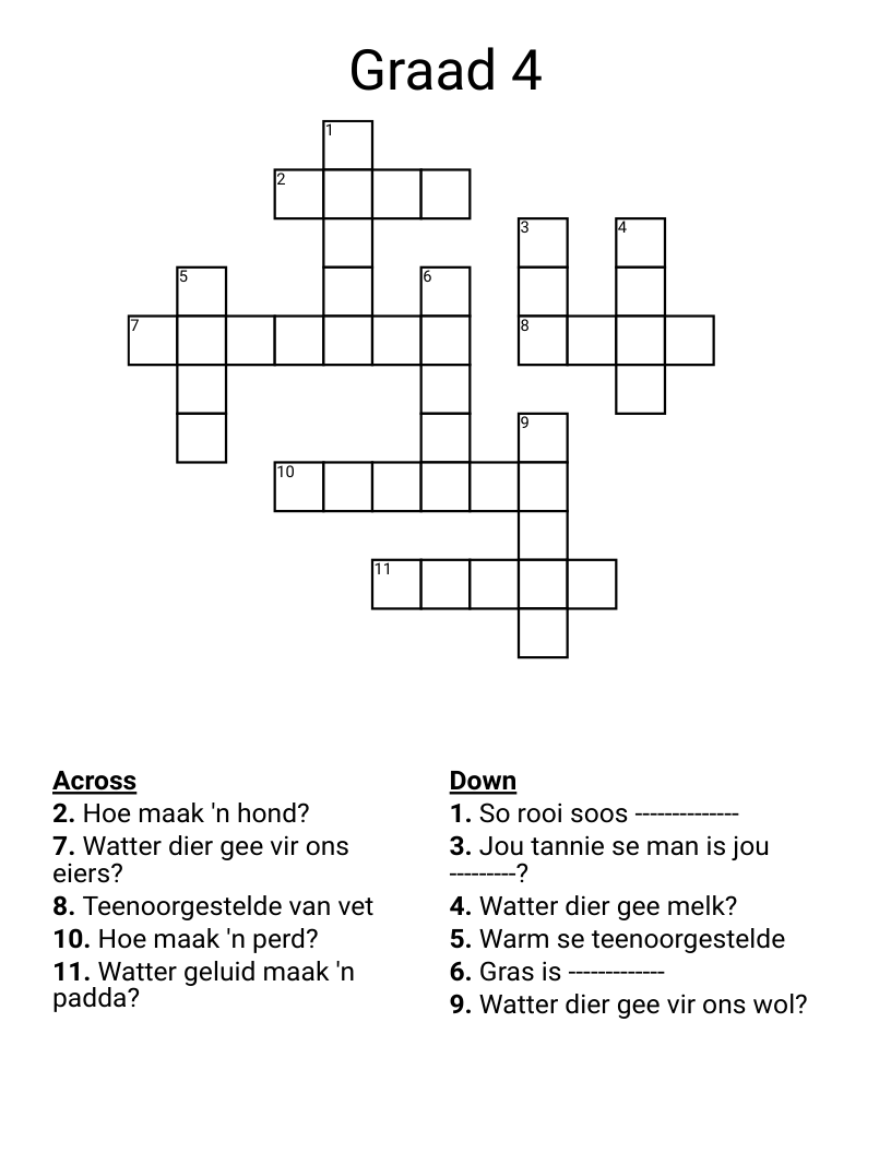 Graad 4 Crossword
