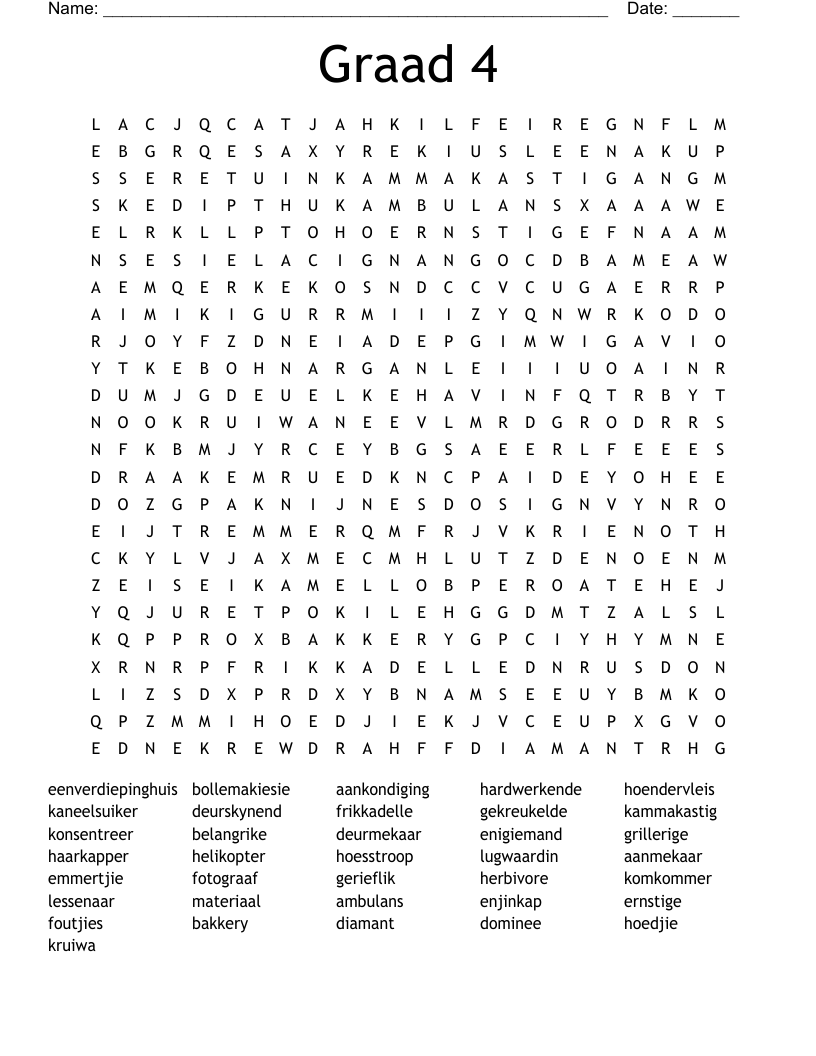 Graad 4 Word Search