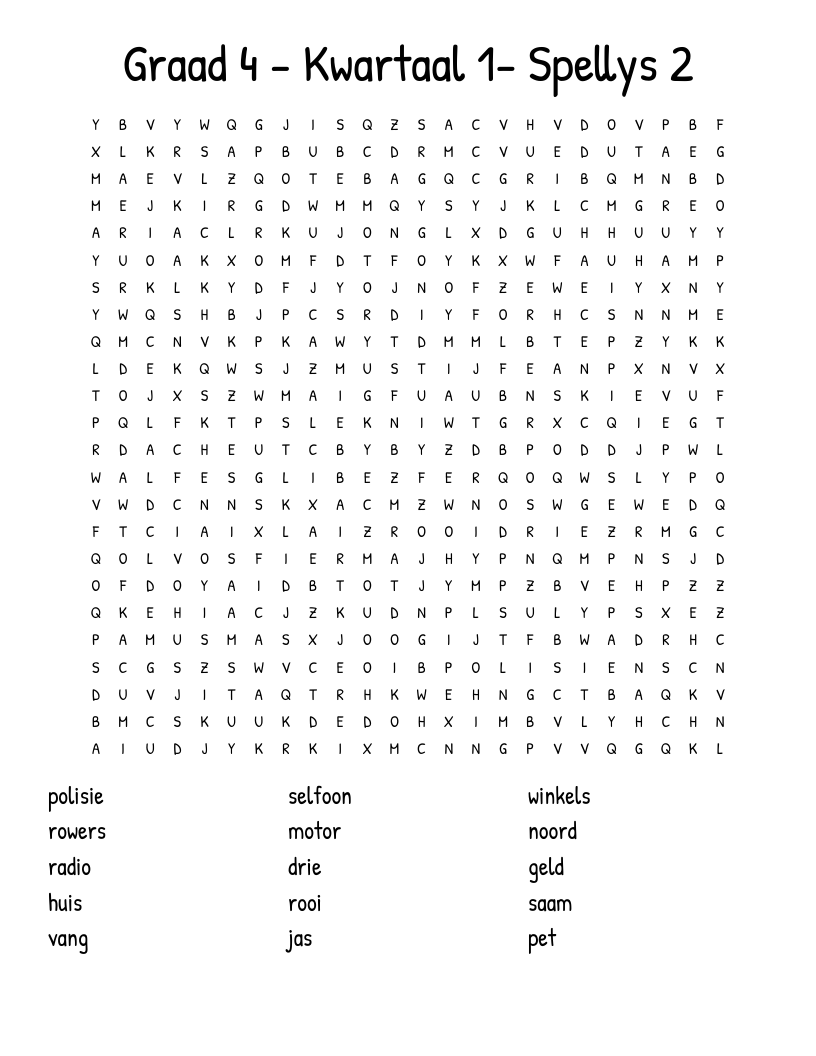 Graad 4 - Kwartaal 1- Spellys 2 Word Search