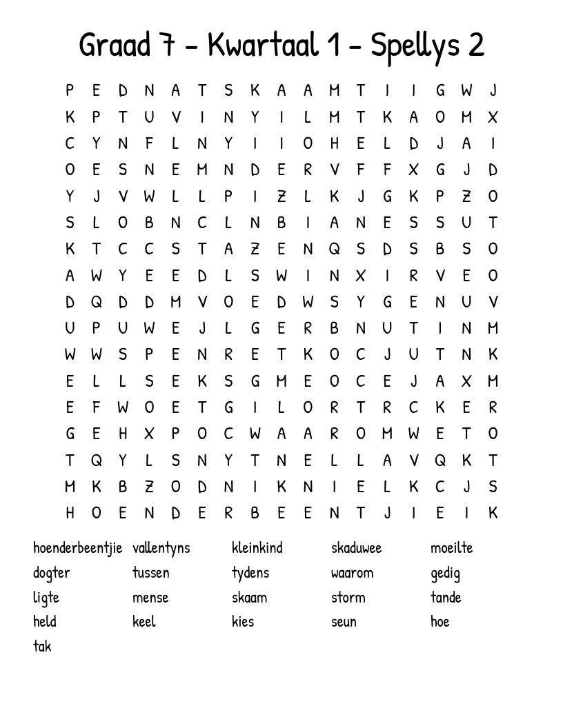Graad 7 - Kwartaal 1 - Spellys 2 Word Search
