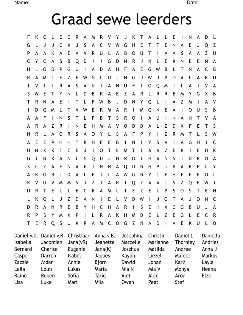Graad sewe leerders Word Search