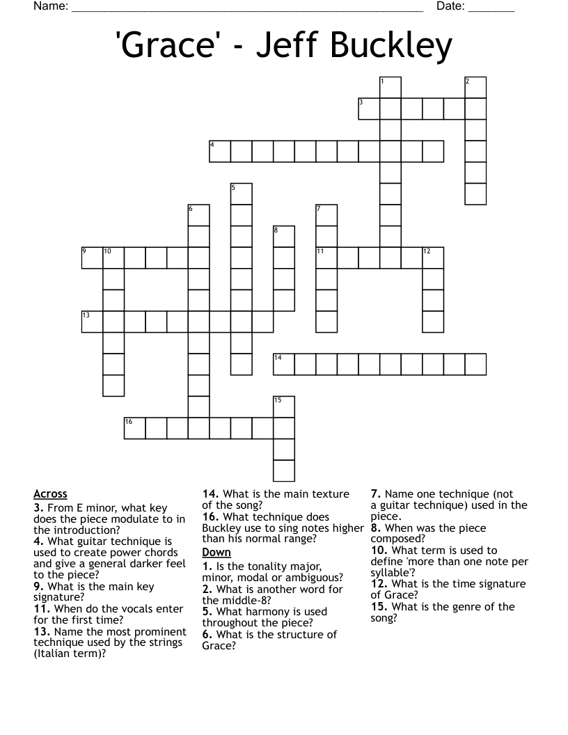 'Grace' - Jeff Buckley Crossword