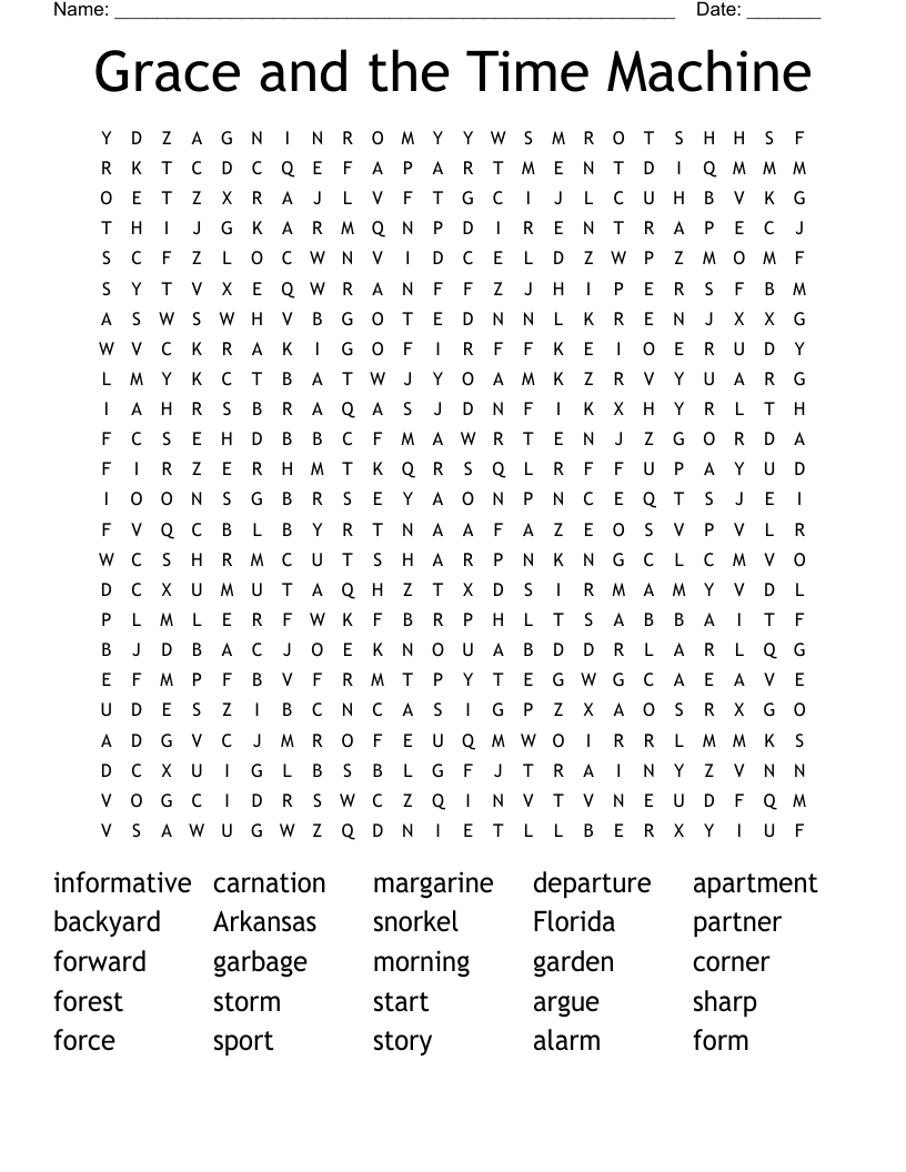 Grace and the Time Machine Word Search