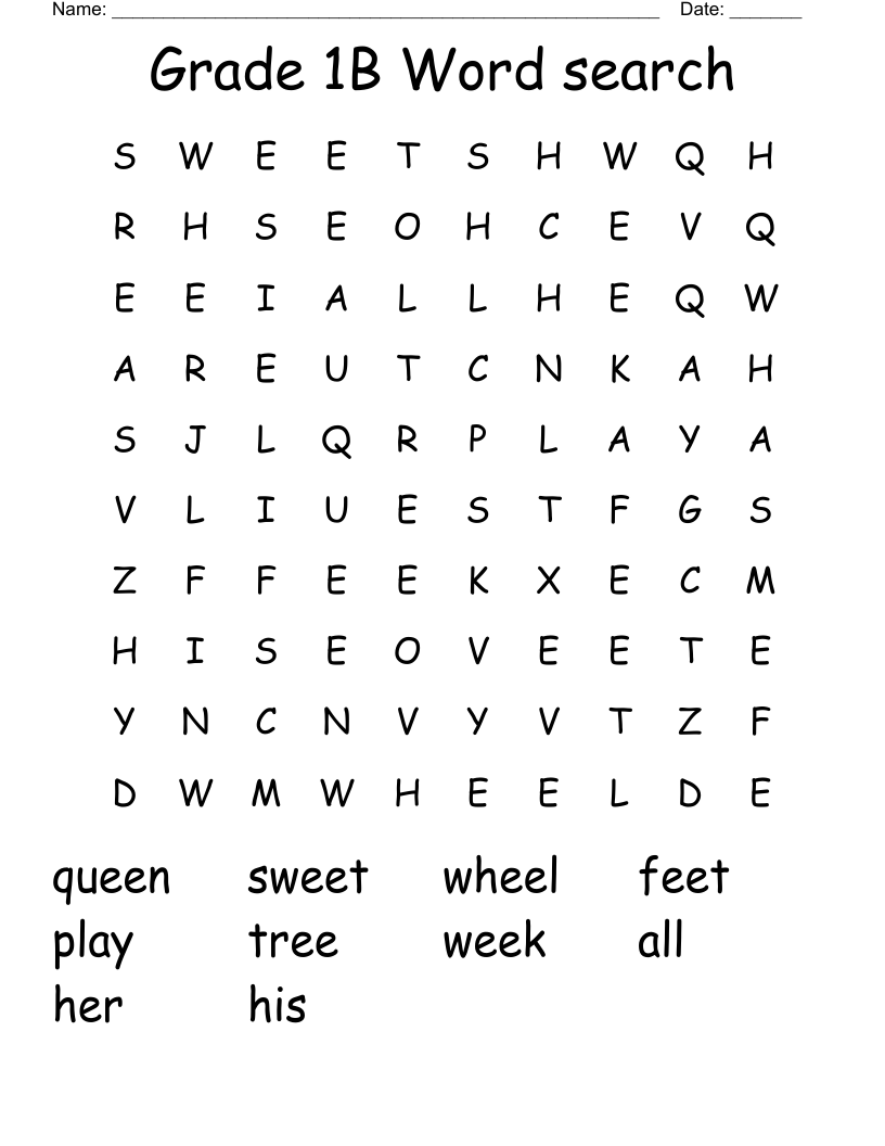 Grade 1B Word search 