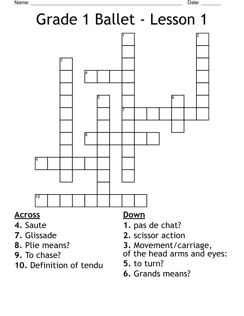 Grade 1 Ballet - Lesson 1 Crossword