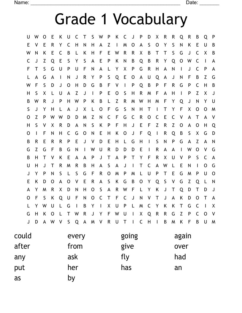 Grade 1 Vocabulary Word Search