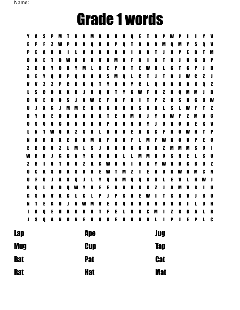 Grade 1 words Word Search