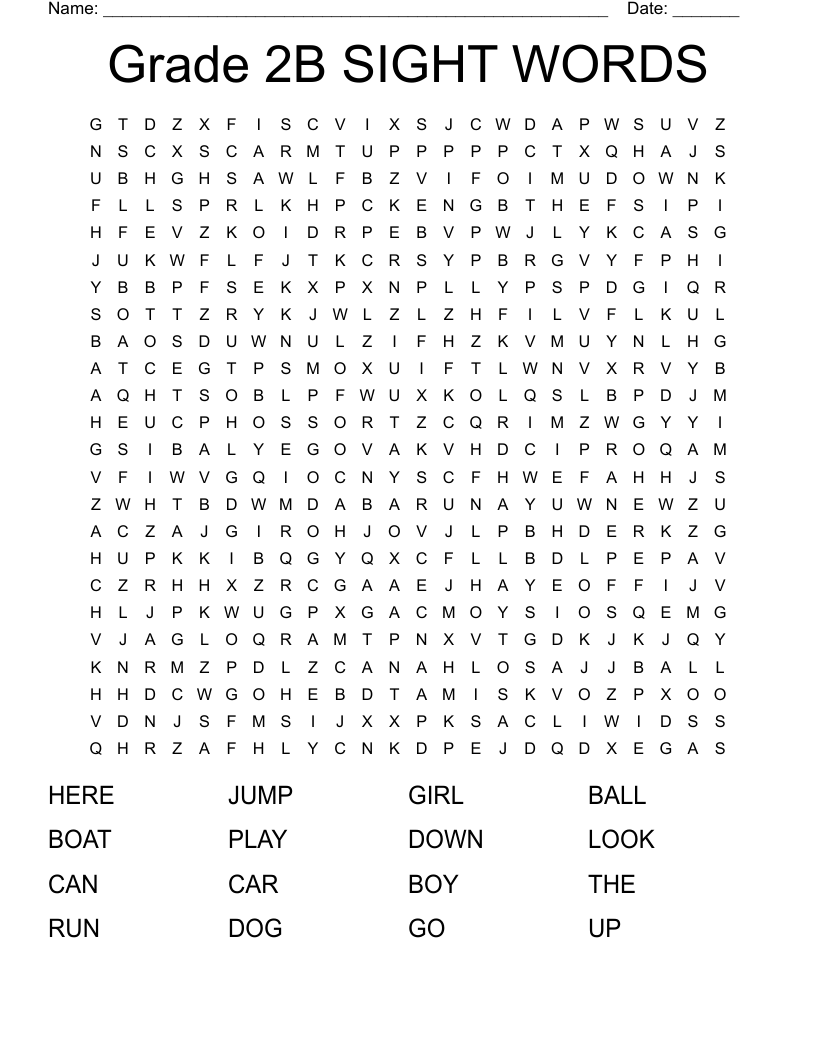Grade 2B SIGHT WORDS Word Search