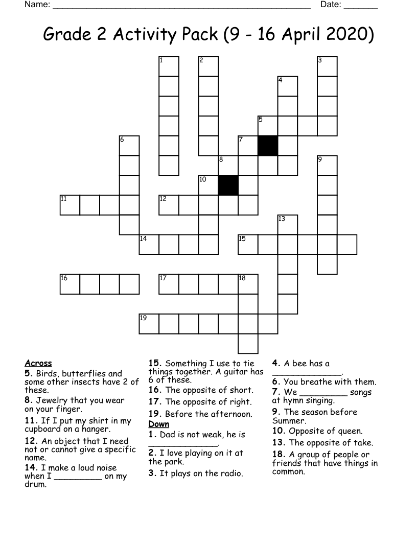 Grade 2 Activity Pack (9 - 16 April 2020) Crossword