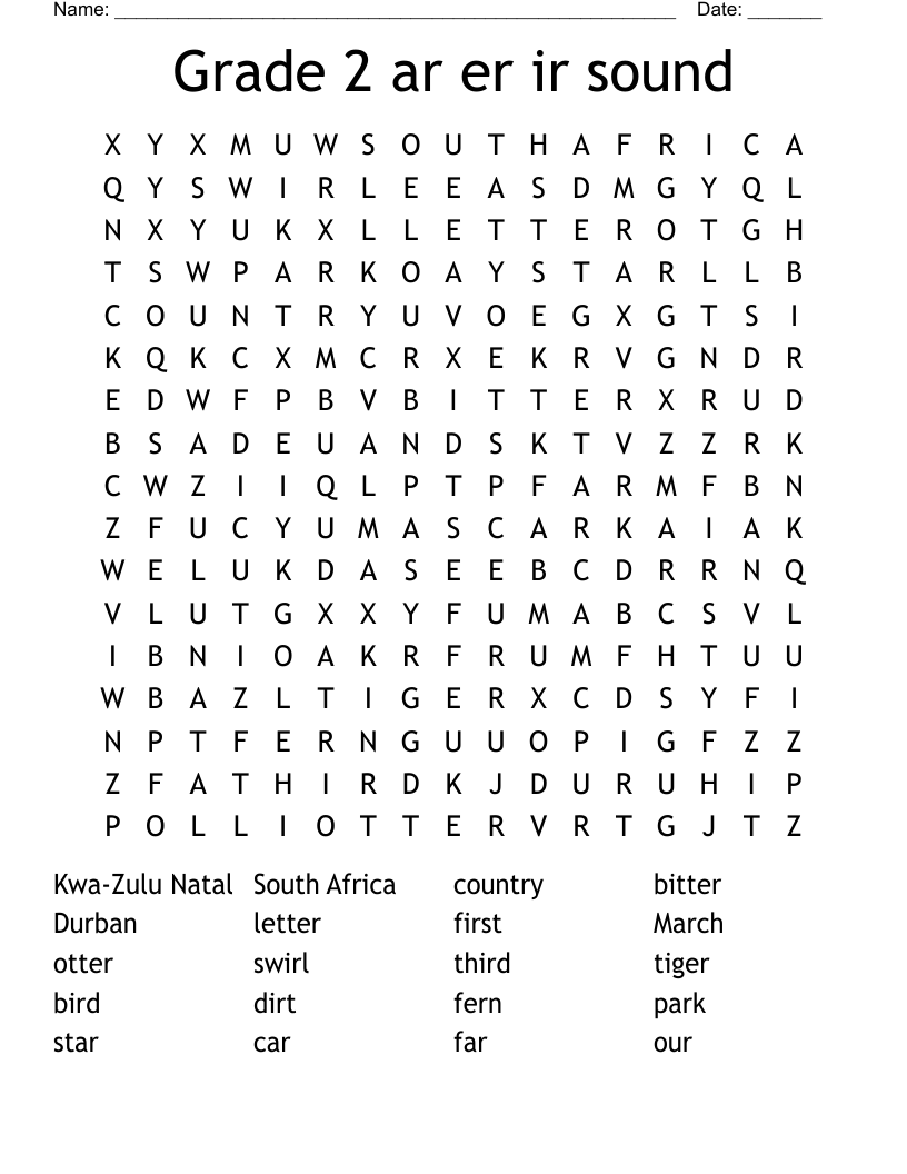 Grade 2 ar er ir sound Word Search