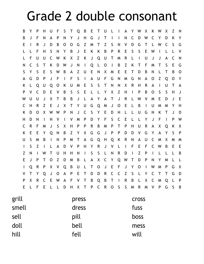 Grade 2 double consonant Word Search