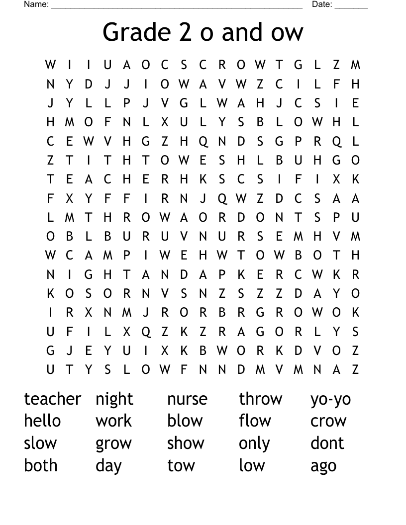 Grade 2 o and ow Word Search