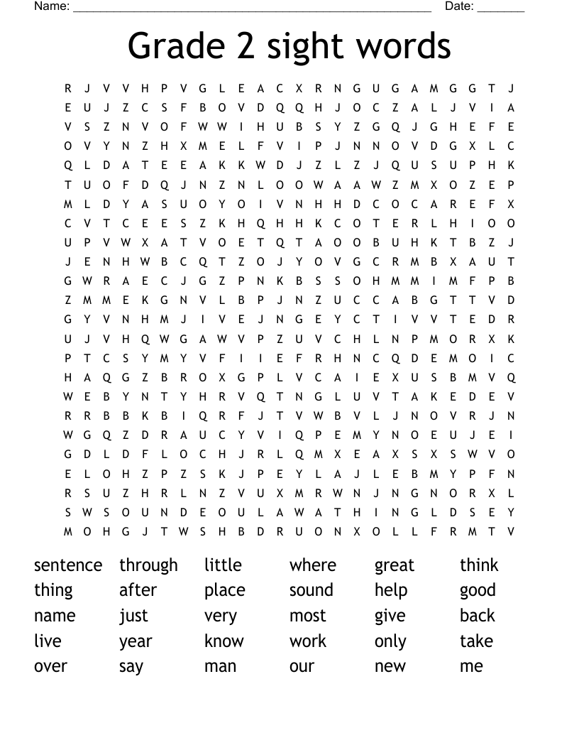 Grade 2 sight words Word Search