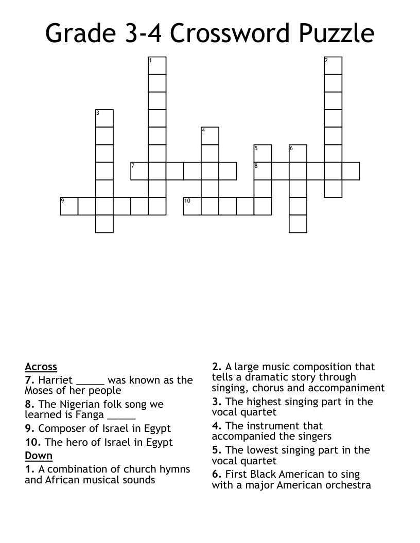Grade 3-4 Crossword Puzzle