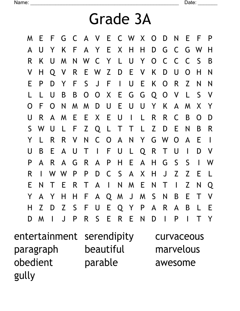 Grade 3A Word Search