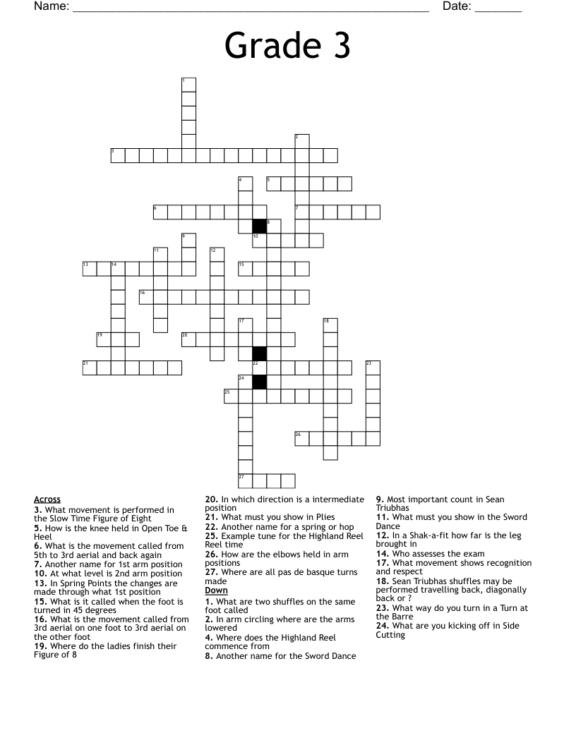 Grade 3 Crossword