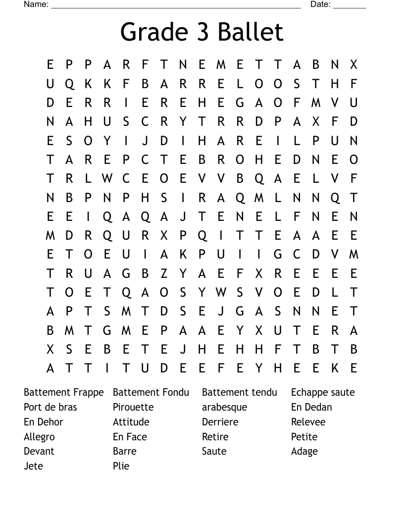 Grade 3 Ballet Word Search