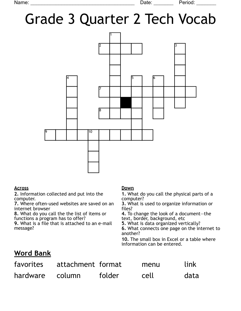 Grade 3 Quarter 2 Tech Vocab Crossword