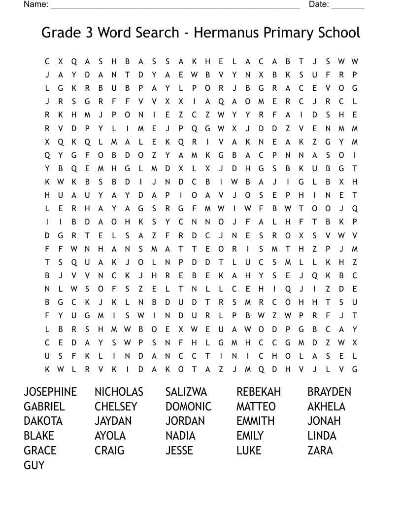 Grade 3 Word Search - Hermanus Primary School