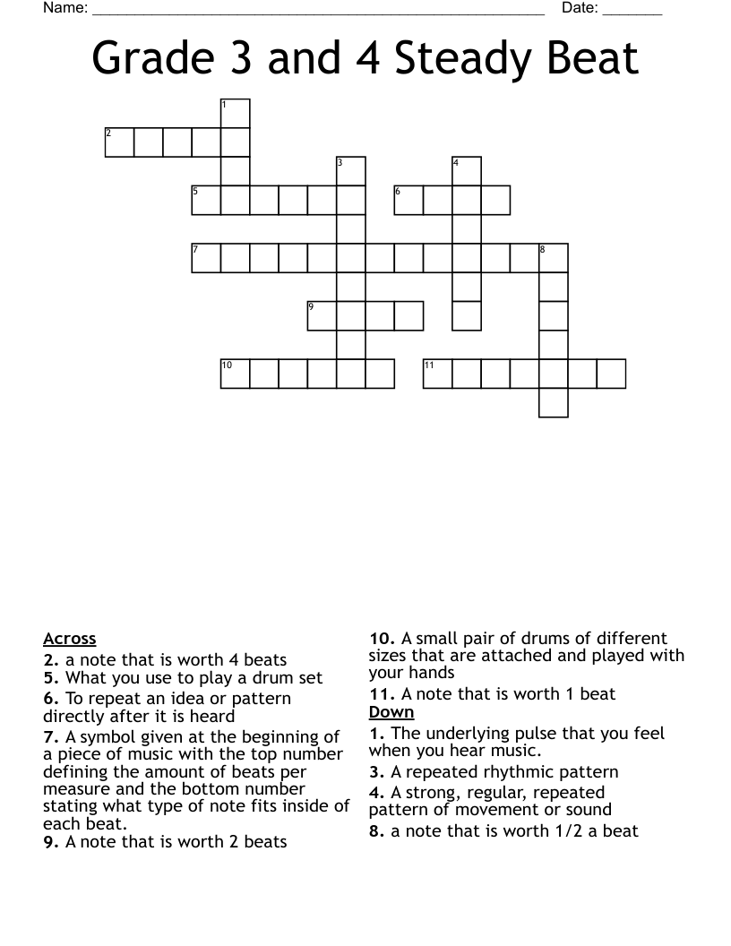 Grade 3 and 4 Steady Beat Crossword