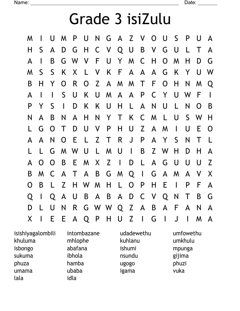 Grade 3 isiZulu Word Search
