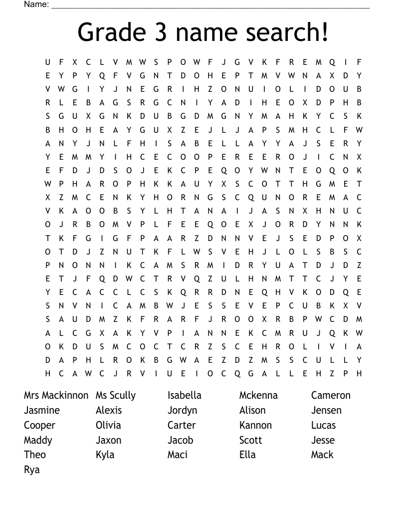Grade 3 name search! Word Search