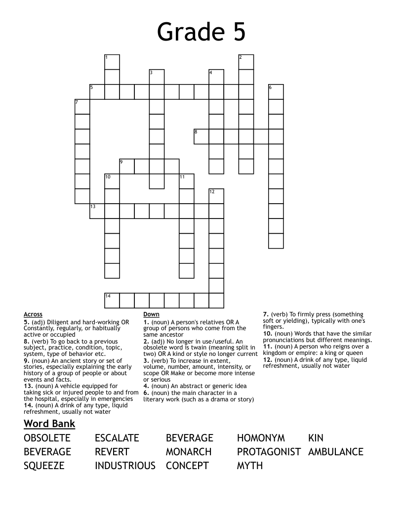 Grade 5 Crossword