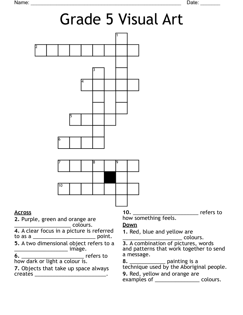 Grade 5 Visual Art Crossword