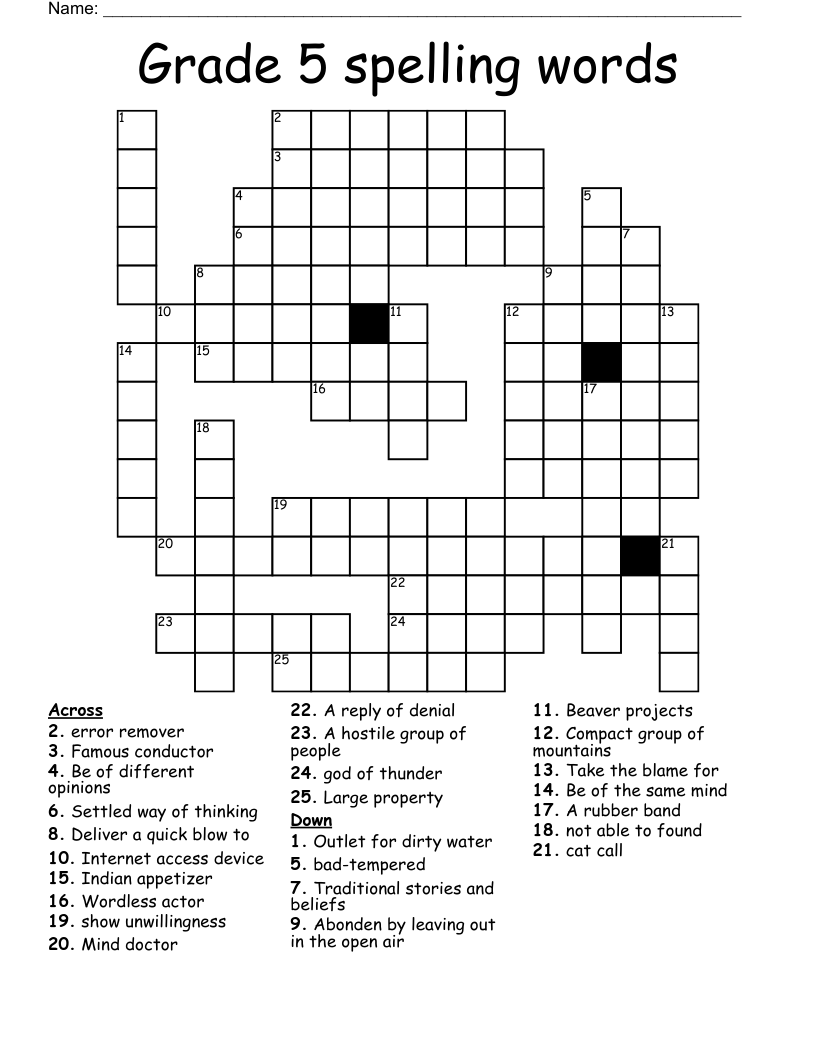 Grade 5 spelling words Crossword
