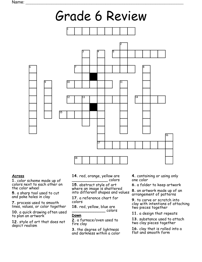 Grade 6 Review Crossword