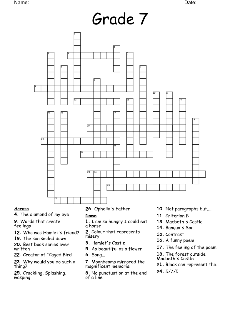 Grade 7 Crossword