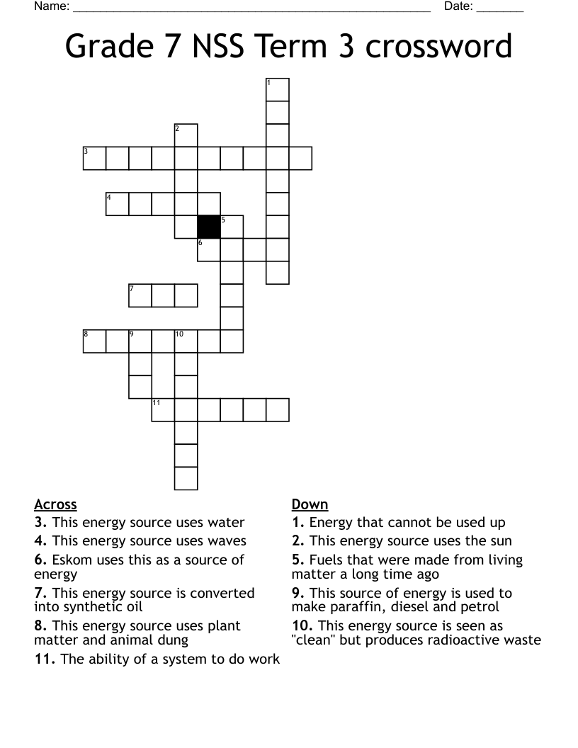 Grade 7 NSS Term 3 crossword 