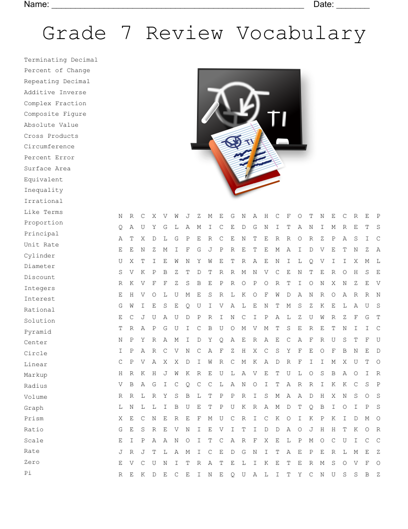 Grade 7 Review Vocabulary Word Search