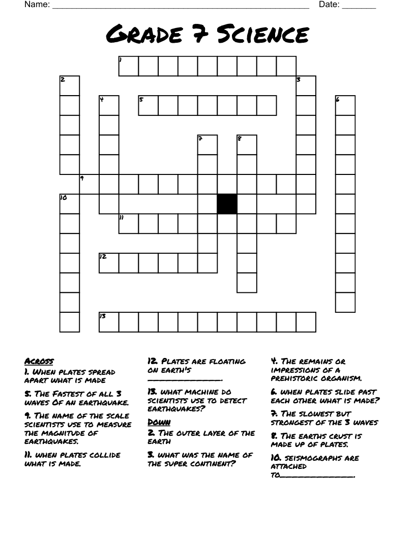 Grade 7 Science  Crossword
