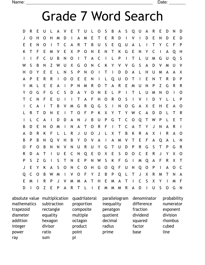 Grade 7 Word Search