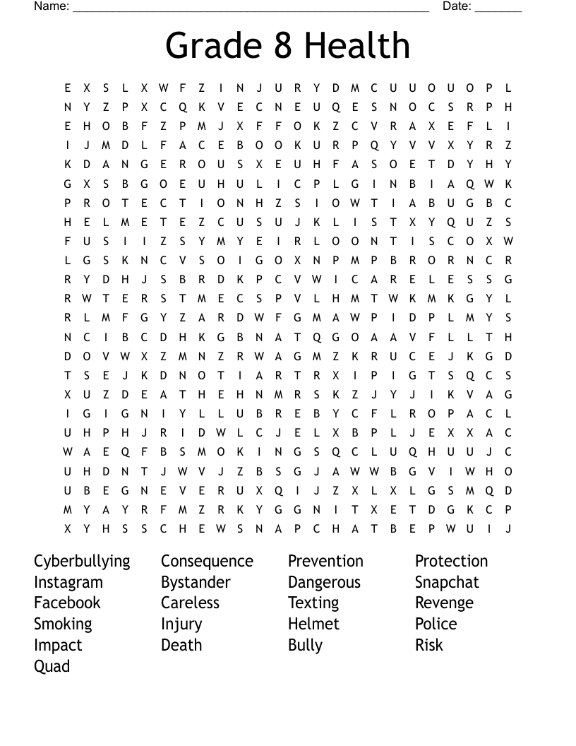 Grade 8 Health Word Search