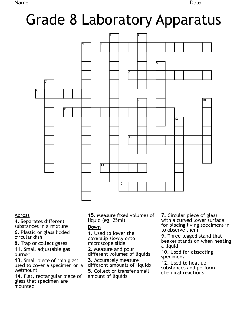 Grade 8 Laboratory Apparatus Crossword