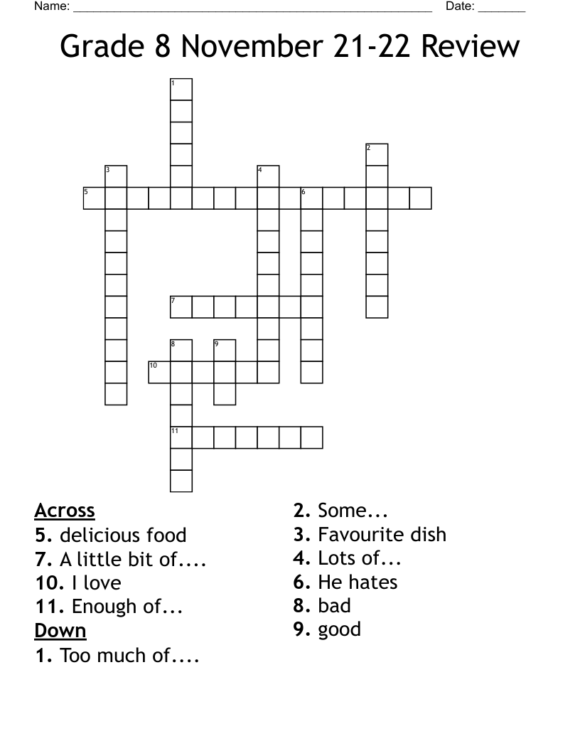 Grade 8 November 21-22 Review Crossword