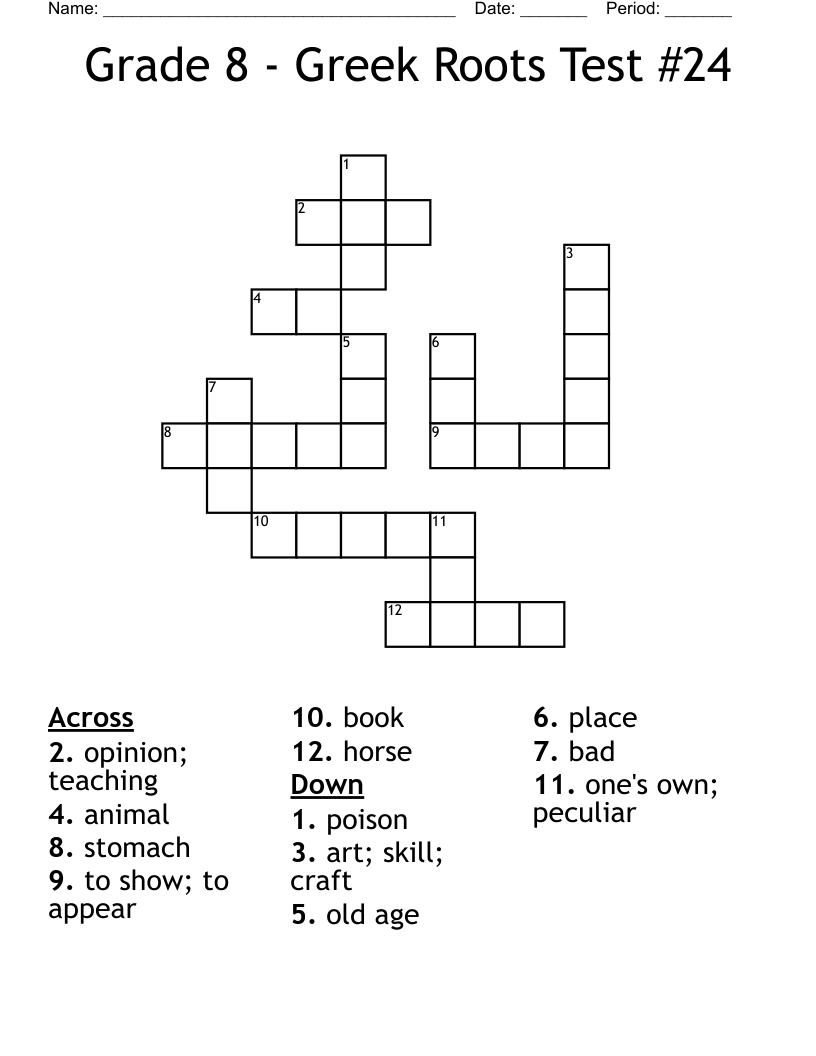 Grade 8 - Greek Roots Test #24 Crossword