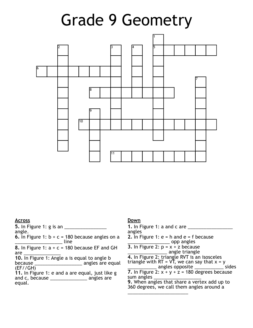 Grade 9 Geometry Crossword
