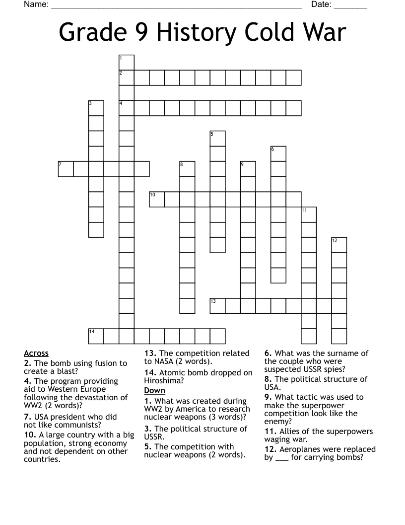 Grade 9 History Cold War Crossword