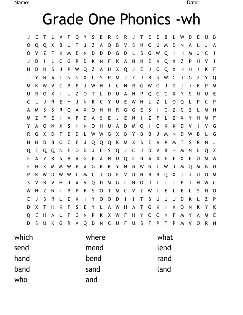Grade One Phonics -wh Word Search