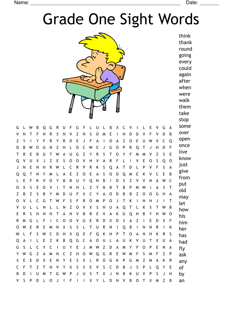 Grade One Sight Words Word Search