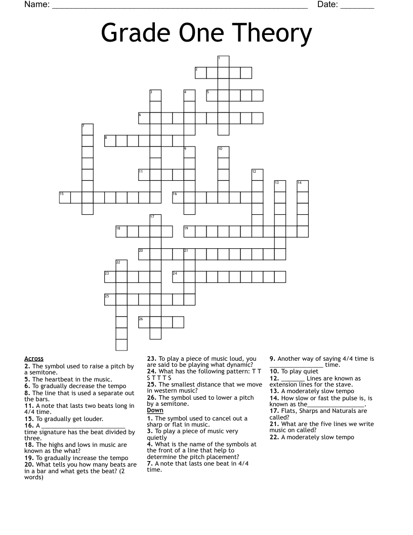 Grade One Theory Crossword