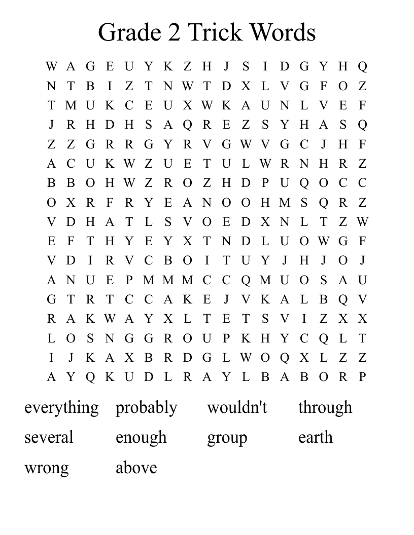 Grade  2 Trick Words Word Search